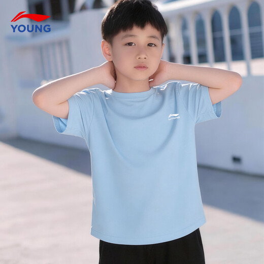 Li Ning (LI-NING) children's T-shirt quick-drying short-sleeved boys' 26 summer new style big children and teenagers cool breathable sweat-absorbent half-sleeved children's clothing New Aurora Blue 123-6 (cool technology-ice silk quick-drying) 160