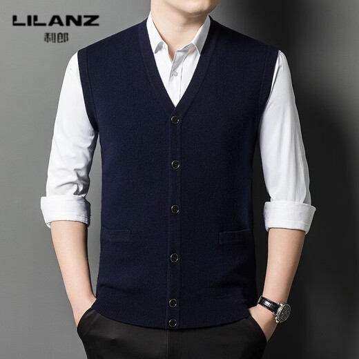 LILANZ autumn and winter men's pure wool cardigan thickened warm sweater sleeveless vest v-neck high-end daddy wool dark gray d022 thickened XL
