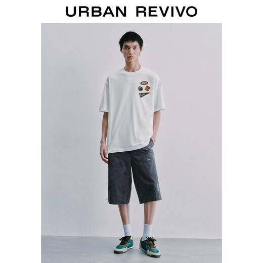 UR2026 Summer new men's trendy design splicing distressed washed casual shorts UUV860032 dark gray blue 30