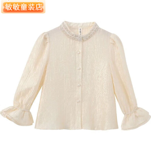 Girls' Western Sweet Little Fragrance Style Shirt 2025 Spring and Autumn Clothes Baby Girl Korean Princess Style Fashionable Bottoming Shirt Autumn Champagne Color 100