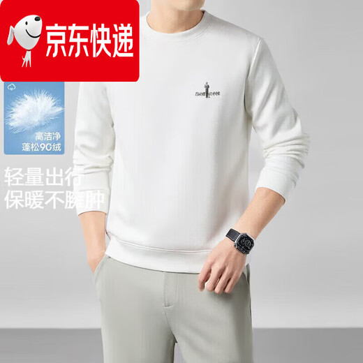 Biyinlefen official round neck sweatshirt men's autumn and winter solid color long-sleeved T-shirt loose top 2026 new sweatshirt white 3XL flagship official white M