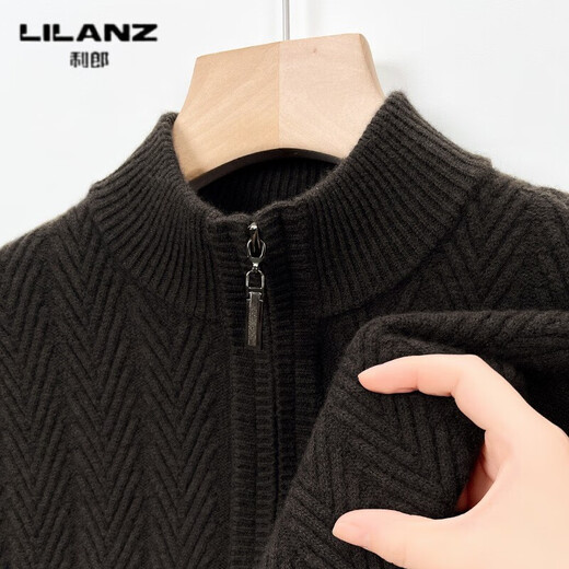 LILANZ Autumn and Winter 100% Wool Sweater Men's Round Neck 540g Thickened Half-High Round Neck Zipper Warm Knitted Sweater Jingxiu Gray Thickened 14XL (170)
