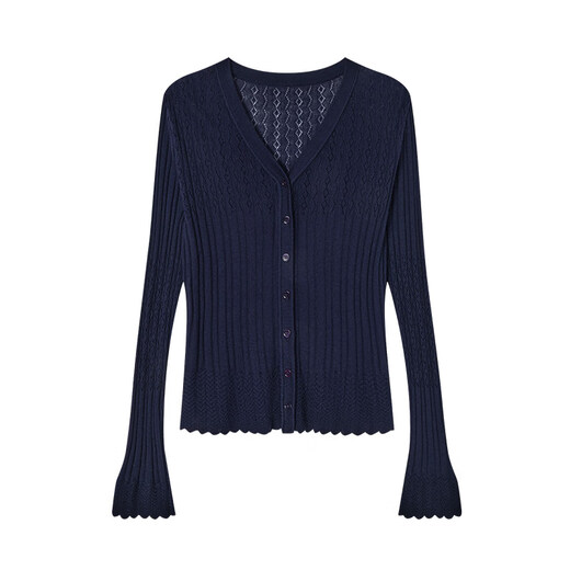 Lu Qingyi original and shy skin-friendly Lyocell knitted cardigan women's spring retro cable hollow camisole navy cardigan S suspender to wear for photos
