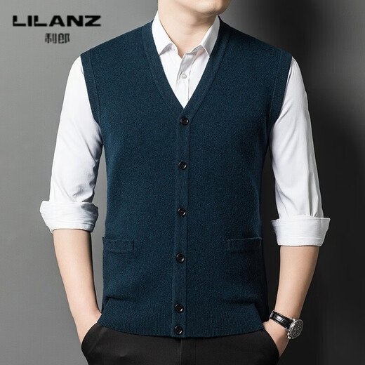 LILANZ autumn and winter men's pure wool cardigan thickened warm sweater sleeveless vest v-neck high-end daddy wool dark gray d022 thickened XL