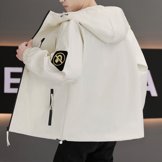 Hengyuanxiang 2026 New Spring Hot Jacket Men's Brown Hooded Work Jacket Men's Spring and Autumn Versatile Youth Top Black M