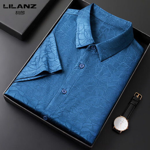 LILANZ summer new men's mulberry silk shirt short-sleeved silk top silk men's loose cool inch coat white L 50