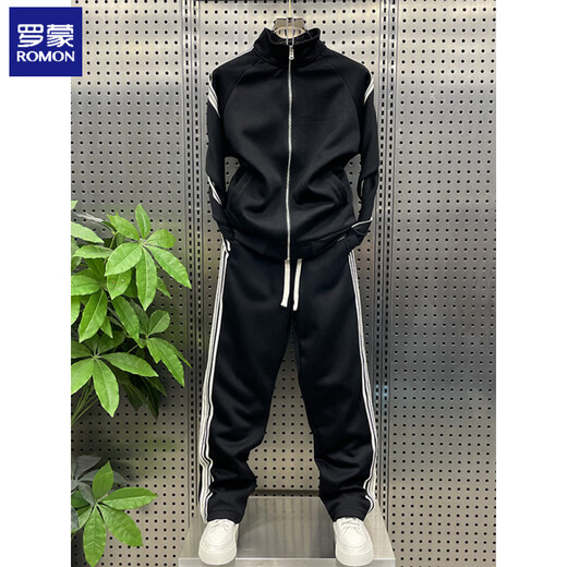 ROMON spring new casual suit men's straight floor-length mopping pants running sports two-piece loose sweatshirt and sweatpants complete set blue top single piece 4XL 170-185Jin Jin equals 0.5 kg