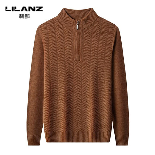 LILANZ Autumn and Winter 100% Wool Sweater Men's Round Neck 540g Thickened Half-High Round Neck Zipper Warm Knitted Sweater Jingxiu Gray Thickened 14XL (170)