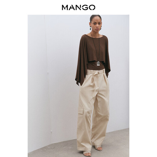 MANGO Bloom Series Women's Shirt 2026 Spring New French Style Round Neck Straight Three-quarter Sleeve Top Brown S