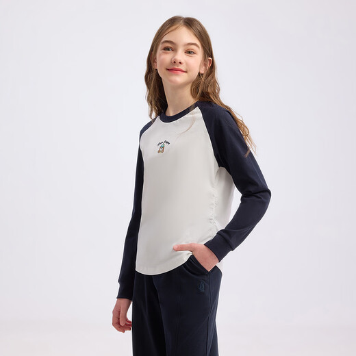 Hush Puppies children's clothing for children and girls 2026 spring new elastic waist and sweet slim long-sleeved crew neck shirt navy blue 160 cm