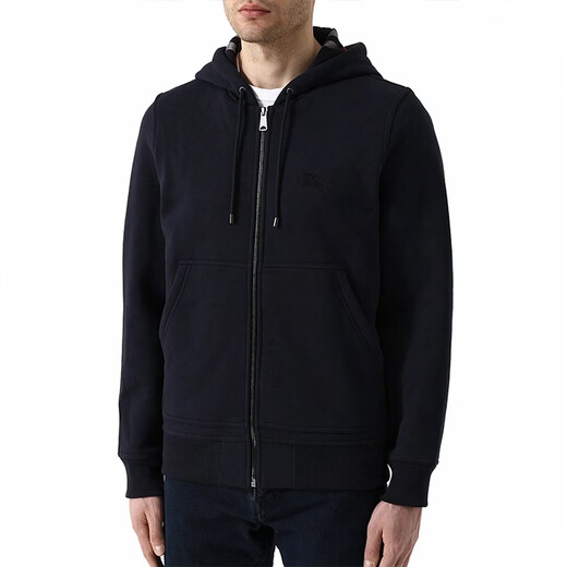 BURBERRY lined plaid plain zipper hooded sweatshirt jacket for men and women, black S