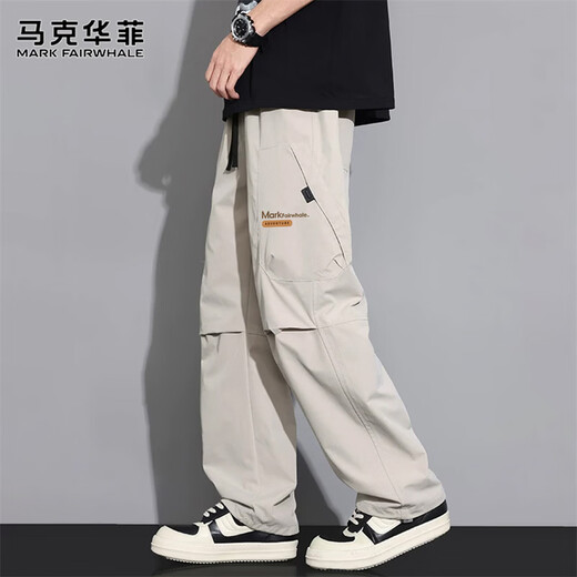 MARK FAIRWHALE overalls men's spring and summer loose straight pants men's pants trendy casual pants men's youth wide-leg long pants