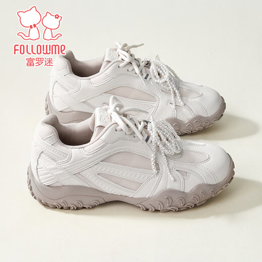 Fuluomi Spring and Autumn Girls Sweet Bow Casual Shoes Campus Versatile Moral Training Shoes Beige 35
