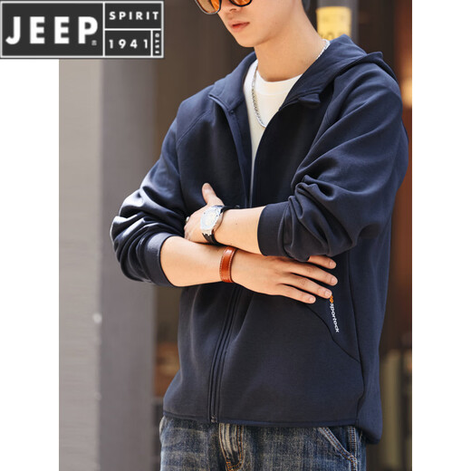 JEEP SPIRIT American heavyweight hooded sports cardigan sweatshirt for men 2026 spring and autumn new loose solid color casual jacket for men royal blue 4XL suitable for 200-220Jin Jin equals 0.5 kg