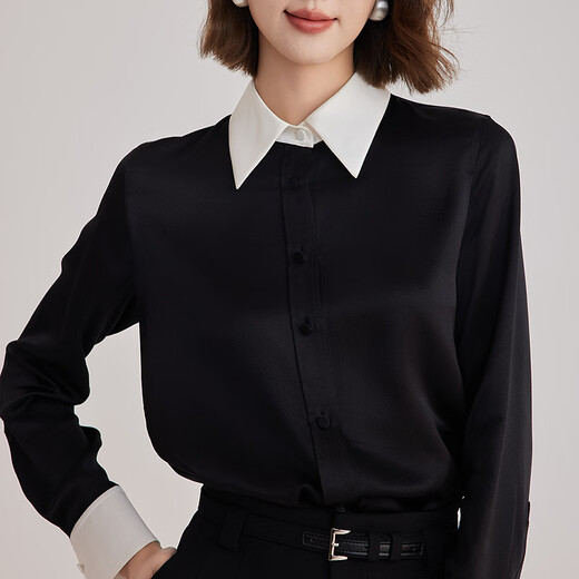 OBEG Ou Biqian light luxury silk shirt 10501083 black S
