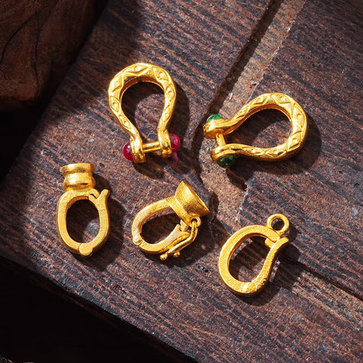 Fat Donglai's same K gold buckle head 18K gold accessories diy ancient gold inlaid gem buckle handmade bracelet bracelet No. 2 18K gold inlaid emerald pattern horseshoe buckle