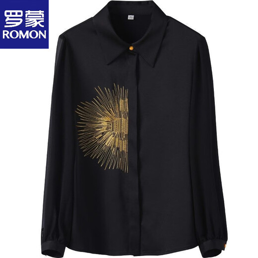 ROMON high-end shirt for women spring and summer new 2026 chiffon satin slim shirt fashionable professional temperament autumn thin black long sleeve S recommended 95Jin Jin is equal to within 0.5kg