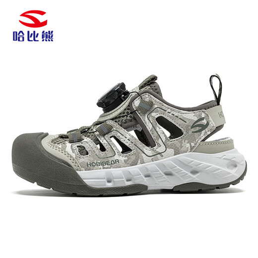 HOBIBEAR children's shoes summer children's toe-cap sandals knob buckle outdoor girls' beach shoes medium and large children's shoes 621305 military green 28