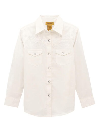 Wrangler Girls' Long Sleeve Western Snap-Down Shirt, White, S White S