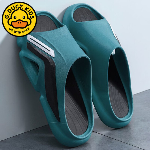 G.duck little yellow duck children's slippers for adults and children to wear at home and bathroom non-slip summer student new flip flops for boys CLS3+ dark green size 32-33 inner length 20 cm