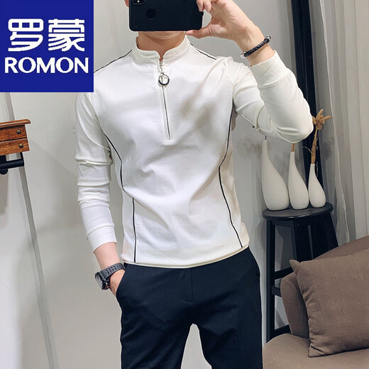 ROMON Korean style slim-fitting sweatshirt men's long-sleeved long-sleeved t-shirt men's casual stand-up collar zipper solid color underwear lining black M suitable for wear within 120Jin Jin equals 0.5kg