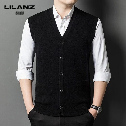 LILANZ autumn and winter men's pure wool cardigan thickened warm sweater sleeveless vest v-neck high-end daddy wool dark gray d022 thickened XL