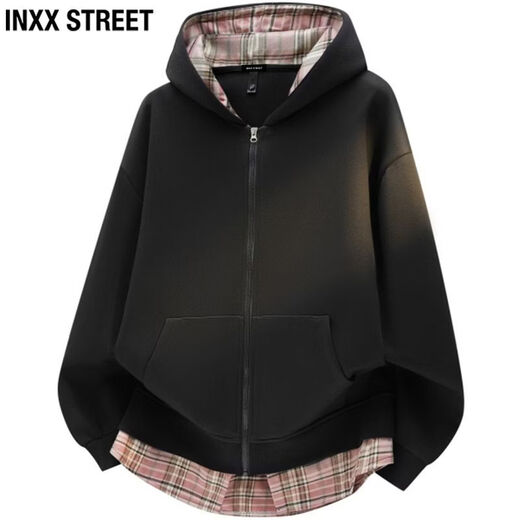 Inxx (inxx) INXX STREET American spring and autumn casual hooded sweatshirt for men and women new loose cardigan plaid versatile top black 4XL recommended 200-220Jin Jin equals 0.5 kg