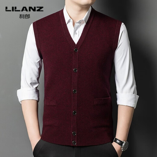 LILANZ autumn and winter men's pure wool cardigan thickened warm sweater sleeveless vest v-neck high-end daddy wool dark gray d022 thickened XL