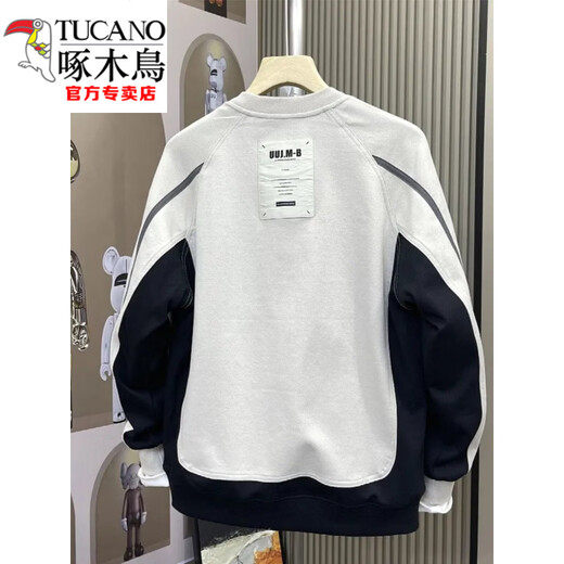 Woodpecker (TUCANO) Spring and Autumn New Trendy Fashion Splicing Sweater Men's Korean Style Casual and Versatile Design Round Neck Handsome Long-Sleeved Top White M