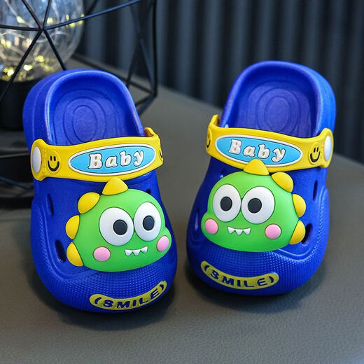 Yunyouli Children's Croc Shoes Summer Girls' Indoor Anti-Slip Cartoon Boys Middle and Large Children Baby Sandals Outerwear Beach Sandals Q1 Dinosaur-Green Size 18-19 Inner Length 12CM Approximately 0-1 Years Old