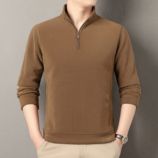 DANCING WOLVES Pocket Polar Fleece Half-Zip Thickened Warm Men's Sweatshirt Blue 3XL 56--125