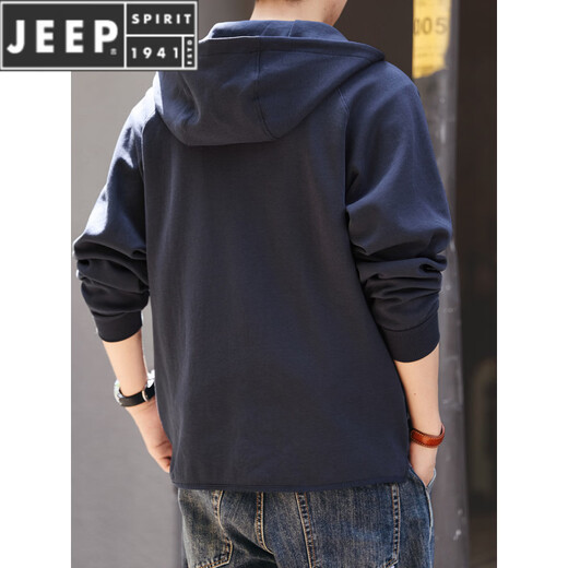 JEEP SPIRIT American heavyweight hooded sports cardigan sweatshirt for men 2026 spring and autumn new loose solid color casual jacket for men royal blue 4XL suitable for 200-220Jin Jin equals 0.5 kg