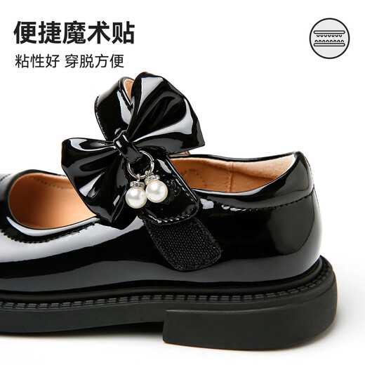 Tianmeiyi Children's Shoes Children's 2026 Spring and Autumn New Style Girls' Medium and Large Children's Soft Sole Girls' Fashionable and Versatile Bow Small Leather Shoes Black 34