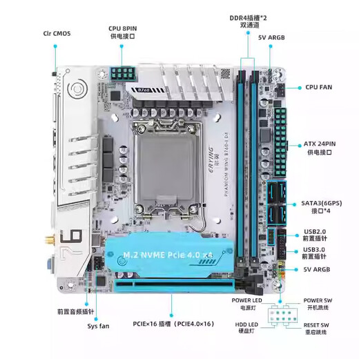 Erying B760i ITX-Motherboard ARGB-Beleuchtungssynchronisationsset Desktop-Computer-Montage E-Sport-Spiel DDR4-Speicher unterstützt 12/13 Generation InterCPU Schwarz B760i-ARGB-Wifi