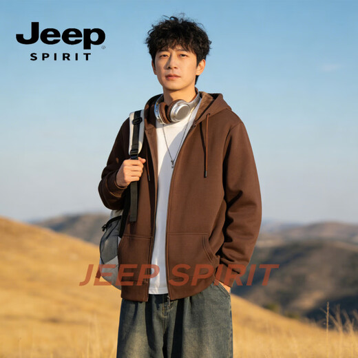 JEEP SPIRIT American Retro Hooded Cardigan Sweater Men's 2026 Spring Casual Loose Jacket Large Size Jacket Men's Top Trend Dark Blue XL 130 -150 Jin Jin is equal to 0.5 kg