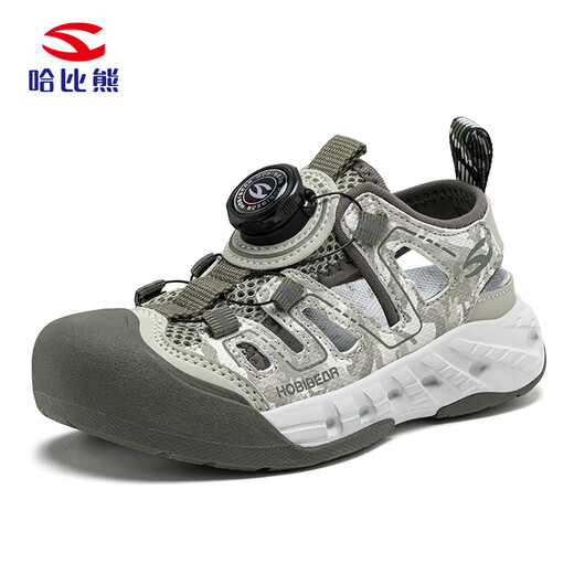 HOBIBEAR children's shoes summer children's toe-cap sandals knob buckle outdoor girls' beach shoes medium and large children's shoes 621305 military green 28