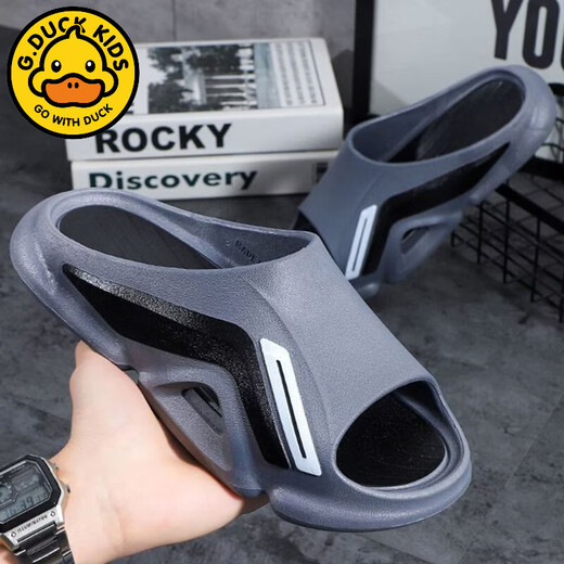 G.duck little yellow duck children's slippers for adults and children to wear at home and bathroom non-slip summer student new flip flops for boys CLS3+ dark green size 32-33 inner length 20 cm