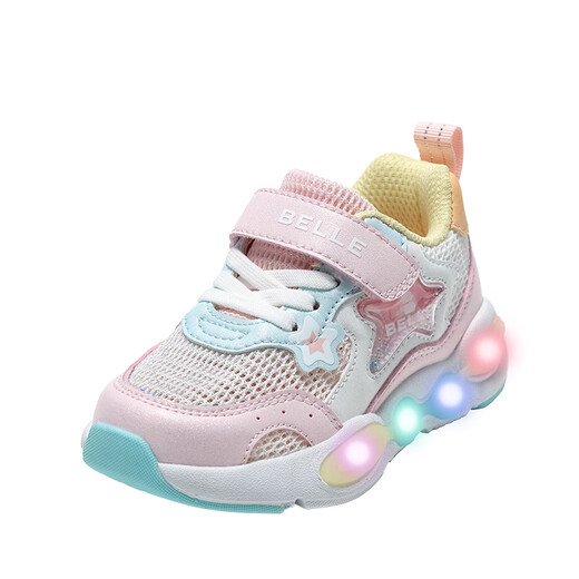 Belle children's shoes spring new arrival for boys and girls, cute star children's sports shoes, mesh breathable baby casual shoes, toddler shoes, white/blue 23, suitable for feet about 13.9-14.3cm long