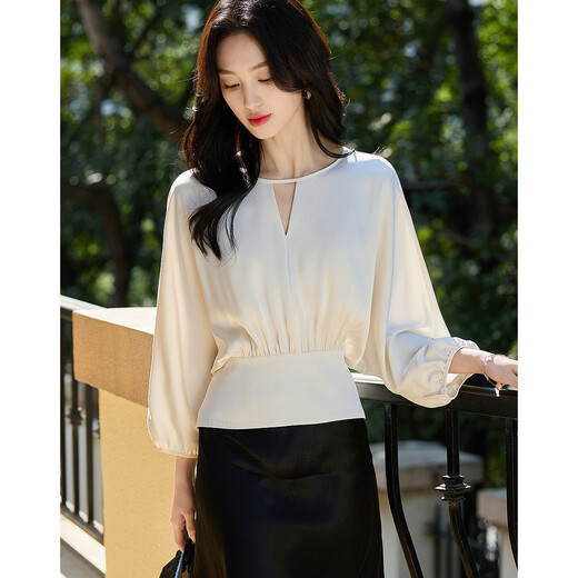 Demana Silky Drape Summer Elegant Satin Glossy Silk Shirt Pleated Strap Sleeve Shirt Women's Top