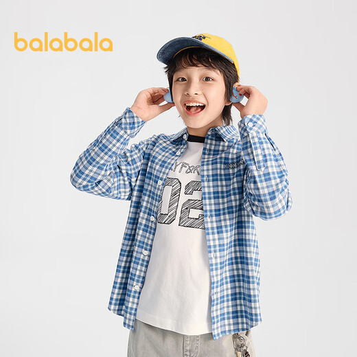 Balabala children's clothing children's long-sleeved shirt girls and boys 2026 spring plaid same style in shopping malls