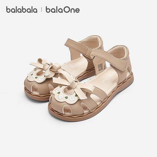 BalaOne children's shoes children's sandals girls 2026 summer new literary and national style casual shoes Khaki 50601 23 (foot length 13.8-14.2/inner length 15.1)