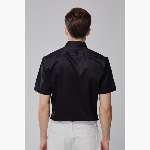 HECHTER 100 count mulberry silk non-ironing Hechter short-sleeved shirt men's summer business formal silk solid color top black hot selling color 40