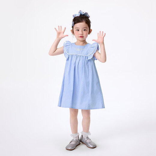 Xiaoyinman children's clothing girl's flying sleeve dress 26 summer children's striped skirt girl's playful A-line skirt
