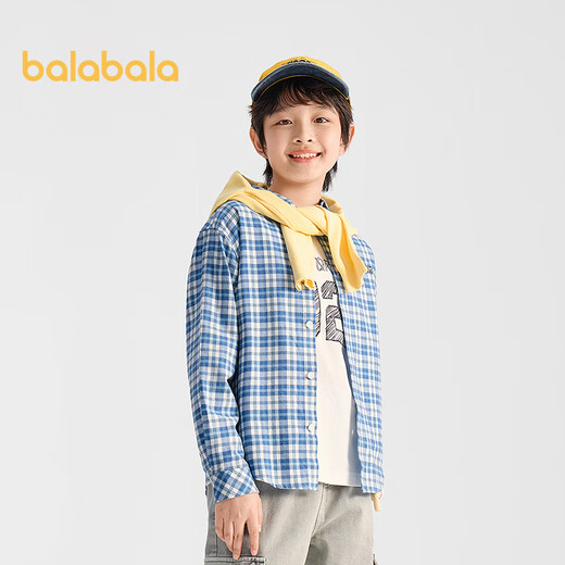 Balabala children's clothing children's long-sleeved shirt girls and boys 2026 spring plaid same style in shopping malls