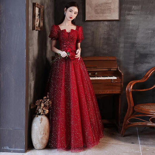 Mofu Toast Wear Bridal 2026 Spring and Autumn Red Wedding Banquet Puffy Gauze Skirt Engagement Evening Gown Skirt Lotus Pink XS