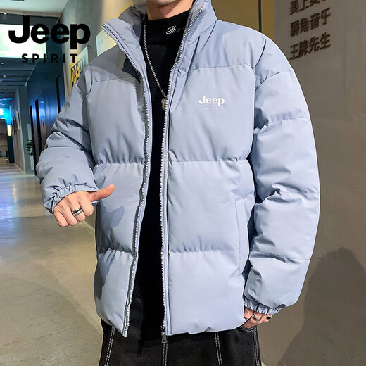 JEEP SPIRIT Jeep Winter Hong Kong Style Men's Down Cotton Clothes Loose Trendy Cotton Clothes Students Thickened Warm and Coldproof Bread Jacket Men White XL
