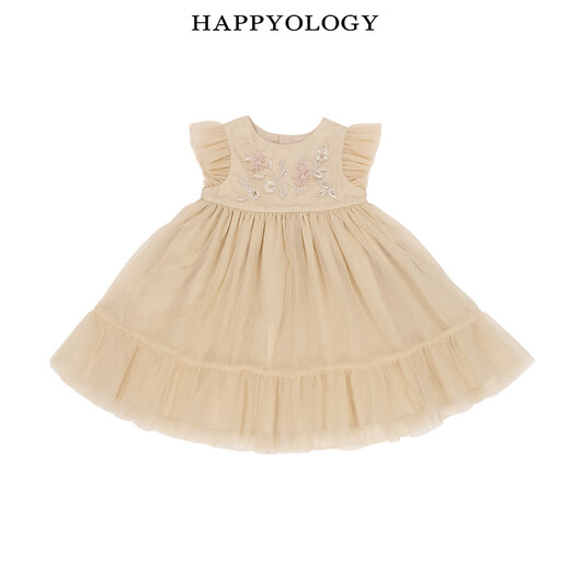 Happyology British children's embroidered mesh children's clothing small flying sleeve girls' dress spring and summer mesh skirt