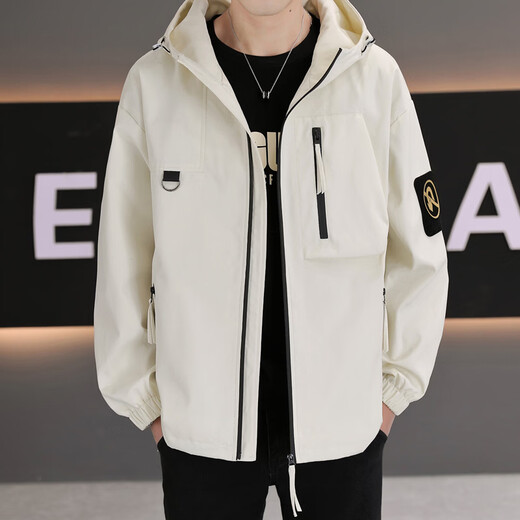 Hengyuanxiang 2026 New Spring Hot Jacket Men's Brown Hooded Work Jacket Men's Spring and Autumn Versatile Youth Top Black M