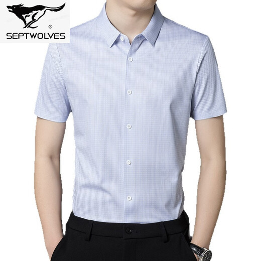 Septwolves middle-aged men's business casual boutique seamless shirt 2026 summer new high-end soft and cool short-sleeved shirt red grid 50 175