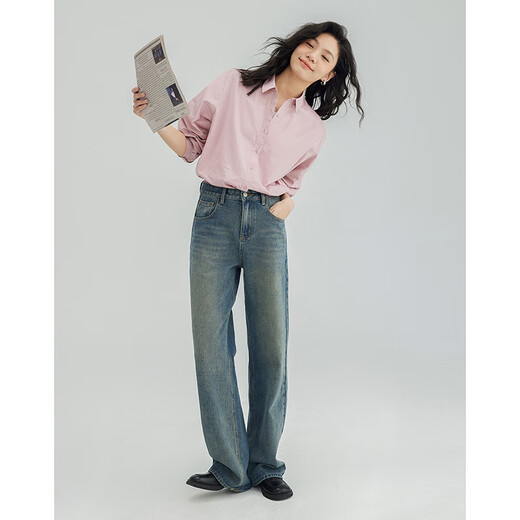 Demana Cool Gray Pink Shirt Women's Tall Loose Slim Layer Versatile Shirt Women Gray Pink M